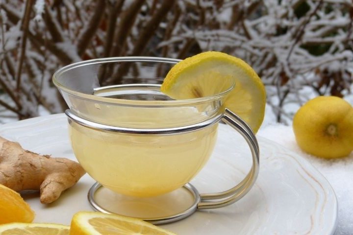 Avoiding Colds with Lemon Tea with ginger on side