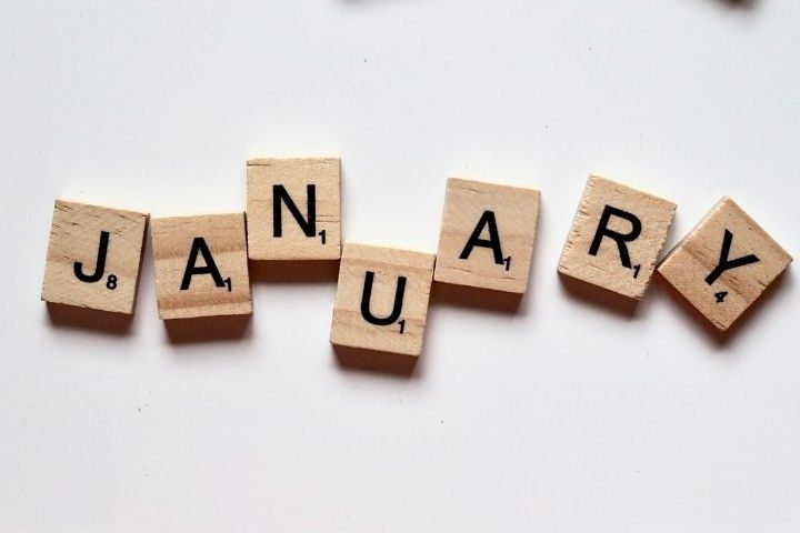 scrabble tiles spelling out the word January